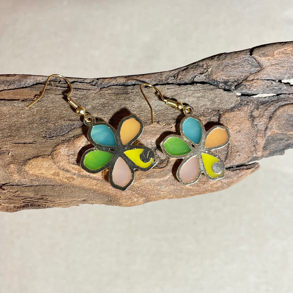 NWOT Handcrafted Floral Multicolor Dangle Earrings